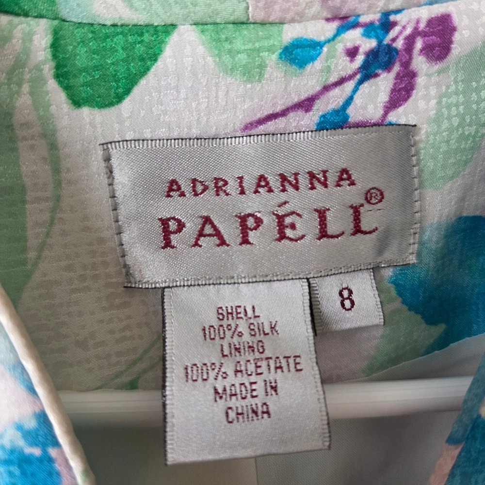 Vintage Adrianna Papell 100% Silk Floral Skirt Set Blue Green Purple Womens 8 - Picture 5 of 13